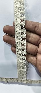 Anida Cotton Off White, Cotton Dyeable Lace Trim Dyeable Cotton Lace for Saree Border,Designer Look,Embroidery On Net Fabric for All Your Fashionable Designer Outfits,Mirror/Sequence Work On Lace Tassel Fringe 25 meter