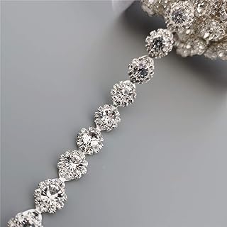 1 Yard Glass Rhinestone Crystal Trim Chain Floral Diamante Ribbon Crystal Metal Chain Collar Trim Wedding Dress Clothing Accessories Necklace Jeans Headwear Sewing Crafts Decoration 0.47" Wide