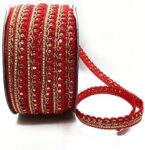 The Design Cart Red Golden Gota and Thread Work Embroidered Border Used As Trims,Borders,Ribbon,Embroidery Lace,Applique,Fabric Lace,Width-1 cm,Pack of 18 Metre