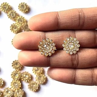ADIKALA Flower Shaped Rhinestone Beads Booty Patch for Goddess Dress Decoration and Boutique Dress Making, Craft Jewelry & DIY Projects Kundan Stones Pack of 50pc (Natural)