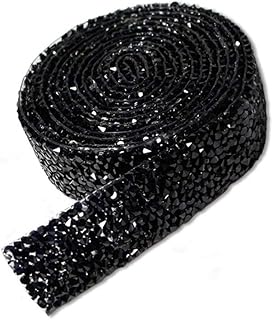 1Yard Rhinestone & Natural Stone Beaded Trim Sparkling Crystal Rhinestone Hotfix Applique Bling Chain Banding Belt for DIY Wedding Dress Embellishment Phone Wall Car Computer Bag Decor (Black)