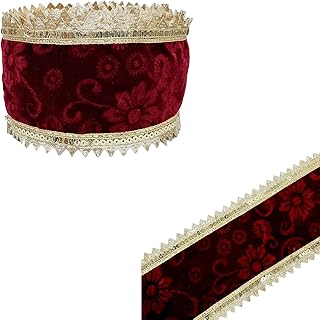RN Creation Maroon Velvet Lace Border with Water Zari Sequins Embroidery | Gota Patti Ribbon Roll for Women’s Dresses, Hijabs, Lehengas, Anarkalis & Home Décor (3.9 inch Width, 9m Pack)