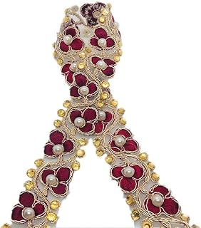 The Design Cart Maroon Golden Thread and Stone Work Embroidered Border Used As Trims,Borders,Ribbon,Embroidery Lace,Applique,Fabric Lace,Width-2.5 cm,Pack of 9 Metres