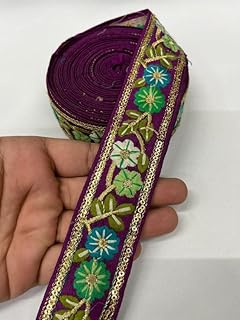 Deep Creation 1.5 Inch Wide Floral Design Threads Work Lace Saree Lace Fancy Lace Trims Embroidered Lace Multicoloured 9 Meter (Purple)