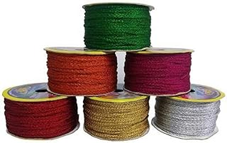 Zintalic 18 Mtr Resham Zari Twisted Thread/Dori Lace for Sewing, Bead Art Lace Reel (Pack of 6)