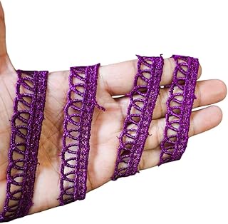 Wonder Star Cotton Floral Crochet Lace Border (Pack 9 Meters) Designer Lace Border for Dupatta, Saree, Lehenga, Plazo, Suit, Dress, Blouse, Curtain, Sewing, Craft & Much More (Dark Purple)