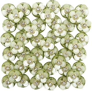 Tidbits? - Beaded Moti & Sitara with White Stone (Pack 25 Pcs) Applique Patches for Embroidery, Suit, Duppata, Blouse, Decoration, Craft Making, Dress, & Many More [Color - Light Green, Size - 2cm]