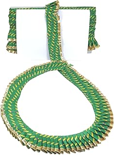 WOVEN LACE & BORDER 1.50 inch 1 Line Golden Gota Patti & Laheriya Silk Printed Exclusive Frill for Laddo Gopal Poshak, Saree, Lahenga | Size: 9 Yards - Green