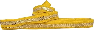 Airtick (9mtr & Width:2cm) Yellow Gota Kinari Velvet Sitara Patti Trim Lace & Border for Bridal Dresses Suits Sarees Falls Lehengas Embroidery Designing Embellishment Craft Material