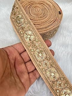 Deep Creation Embroidered Laces Saree Lace Duppata Lace Zari Lace Fancy Lace Border Trims 9 Meter 1.5 Inch (Peach)