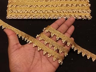 Premdas lace Gold Beaded Lace, Indian Beaded Trim, Trim Border, Lace Border, Beaded Trim, Beaded Trim, Beaded Tassel Trim (Gold 2)