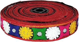 WOVEN LACE & BORDER 1 inch Exclusive Kutch Embroidery Multy Color Floral & Mirror Ari Work Border for Chaniya Choli, Clutches, Sling Bag, Handicrafts| Size: 9 Yards