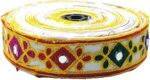 WOVEN LACE & BORDER 1.50 inch Exclusive Kutch Embroidery Multy Color Diamond/Floral Ari Work Mirror Border for Dress, Garba Costumes, Chaniya Choli | Size: 9 Yards
