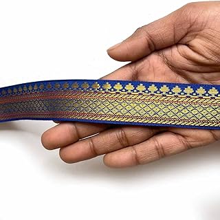 Craft Shop India Golden Zari Weaving Border for Suit, Designer Lehenga, Saree Border & Dupatta | Suitable for Home Furnishing, Crafting, etc 9-Meter (1IN, Blue)