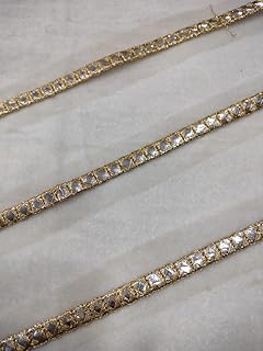 Thin Mirror Work Golden Lace Border | 9 Meter Gota Patti Style Trim for Sarees, Blouses, Dresses, Dupattas | Embellished Designer Lace