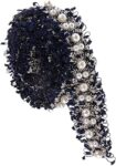 CALANDIS 1 Yard Pearl Beaded Ribbon Lace Trim Sewing on Clothing Decoration Dark Blue