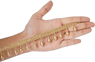 MS ZARIWALA Beaded Tassels Lace Trim for Dress Embellishments for Crafting, Sewing and Cloth Accessories 8 Meter (Golden DORI Golden Pearl)