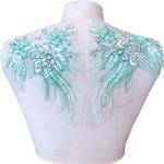 Mirror Pair Beaded Floral Applique Colorful Rhinestone Motif Embroidery Shoulder Jewelry Patch for Party Costumes Dance Dress(Mint)