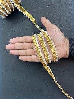 Pooja Craft & Lace Zari Border Moti Lace for Sewing & Embroidery | Decorative Trim for Saree, Dupatta, Blouse, Lehenga, Kurti, Dresses & Craft Projects (Antiq Gold) (9 Meter)