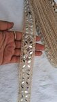 Decorative Mirror Work Lace Trim, Mirror with Gold Embroidery, 8.5 m x 1.9 cm, Traditional Design