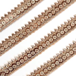 EmbroideryMaterial Zari with Shiny Sequence Sitara Gota Patti Lace for Saree Border, Blouse, Dupatta Border, Lehenga, Kurti etc (18 Meters, Rose Gold, 15mm Wide)