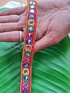 Aerene lace Traditional Colourful Mirror Work Border (Multicolour) (8.5 Mtrs.) Trims Used for Suits, Dresses, Lehanga, Embroidery, Crafts, Curtains, Home Decor, Sewing, Blouse