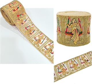 Chahat Laces Borders Material Embroidery Design Work Heavy Trim for Saree,Kurti,Dress,Dupatta,Lehenga Bags,Decorations,Borders,Crafts&Home Decor,Blouse Ribbon Roll 9 Meter, (Multi & Golden)