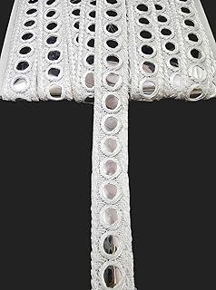 Pritam Mirror Patti lace Border for Saree, Dress, Dupatta, gaun, Bag, Decoration and DIY Craft Project ext. (White)