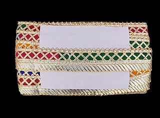 Vardhman (9 Meters × 1.5 Inch) Single-Sided Multicolour Gota Patti Samosa with Zigzag Zari Design Magji Piping Lace | Handmade Decorative Trim Border for Sarees, Dupattas, Kurtis, Rajputi Poshak, Laddu Gopal Dress, Cushion Covers & DIY Crafts
