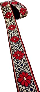 FRIJVEN Jacquard Woven Heavy Design Falls Lace Border for Saree, Kurti, Dress, Bandhani, Lehenga, Decorative Ribbon - 4 cm Width (Gold, Red, 9 Meter)