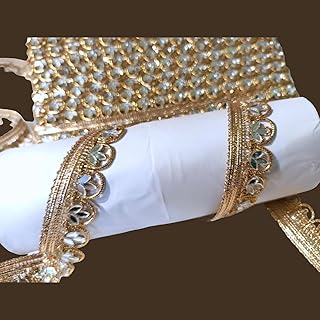 Lacesnmore Small Tilak Shape Mirror Work lace, Mirror lace Handwork Border for Craft n Decorating Fabrics (Anmol Gold Royal)