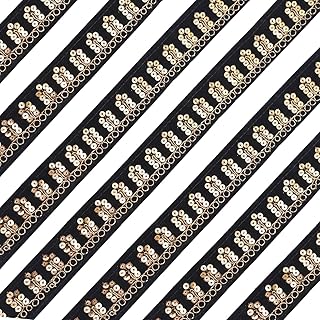 EmbroideryMaterial Ethnic Black Velvet Lace with Golden Zari & Sequins Trim Laces and Borders Material for Saree, Lehenga, Dupatta, Craft, DIY Projects (3 CM Wide, 8 Meters Length)