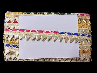 Vardhman (9 Meter × 1.5 Inch) Handmade Multicolour Magji Piping Gota Patti Lace Border Trim with Big Triangle Zari Samosa | Decorative Edge for Sarees, Dupattas, Kurtis, Rajputi Poshak, Laddu Gopal Dresses, Cushion Covers & DIY Crafts