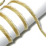 Embroiderymaterial Pearl Lace with Shimmering Gold Finish Zari Border Lace Perfect for for Saree, Blouse, Dupatta, Lehenga, Sewing, Designing Crafts and Home Decor (9 Meter)