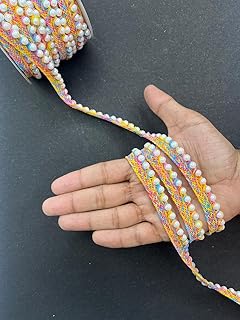 Pooja Craft & Lace Zari Border Moti Lace for Sewing & Embroidery | Decorative Trim for Saree, Dupatta, Blouse, Lehenga, Kurti, Dresses & Craft Projects (Light Multi) (9 Meter)