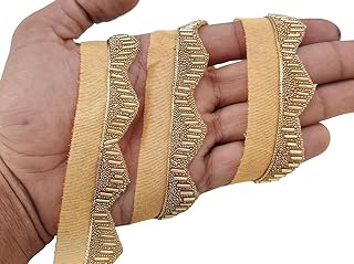 Zari Work Designer Lace Border - 9 Meters Pack | Perfect for Dupatta, Saree, Lehenga, Plazo, Suit, Dress, Blouse, Curtain, Sewing, Craft, and More (Red) (Gold)