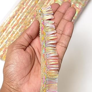 EmbroideryMaterial Zari with Multicolor Tassel Trim Laces and Borders Material for Saree Border, Suit, Kurta, Dupatta, Blouse, Gown & Lehenga (18 Meters, 3 CM Wide)