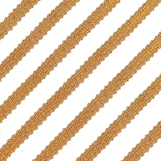 EmbroideryMaterial 1CM Wide Golden Zari Laces and Borders Material with Vine Pattern for Suits, Sarees, Lehenga, Dupatta, Craft, Sewing, Blouse (Pack of 2 Rolls, 16 Meters/Roll, Dark Golden)