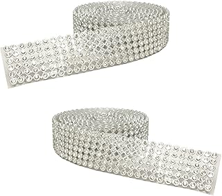 Pack of 2 (Length: 1.25 Mtr Roll, Width: 2cm) Silver Metal Zarkan 6-Line Nug Stone Gota Patti Trim Lace Border Embroidery Craft Material for Suits, Sarees, Lehengas, Dresses Designing