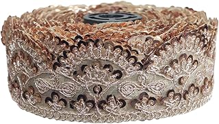 WOVEN LACE & BORDER 2 inch Fancy Pankhi Embroidery Border with Glitter CD for Saree, Lehengas, Dupatta | Size: 9 Yards - Rose Gold/Anmol