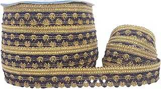Airtick (18mtr & Width:2cm) Blue & Golden Gota Kinari Jaali Patti Trim Lace & Border for Bridal Dresses Suits Sarees Falls Lehengas Embroidery Designing Embellishment Craft Material