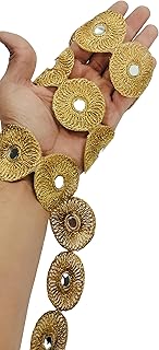 Chahat Lace Golden Zari Mirror Work Fancy Sewing Ribbon Roll Lace Border for woman saree dress blouse Lengha Anarkali kurti choli Dupatta art' craft and home decor.9 meter length approximately 9.8 yards (Gold)