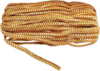 Embroiderymaterial Crinkled Gota Lace Trim Borders for Embellishment, Craft and Decoration 1 Roll (Golden, 8MM, 17 Meters)
