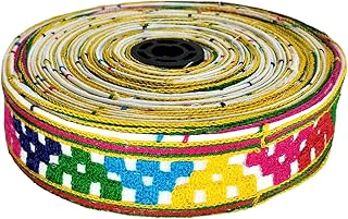 WOVEN LACE & BORDER 1.50 inch Exclusive Kutch Embroidery Multy Color Checks Ari Work Mirror Border for Navratari Garba Costumes, Chaniya Choli | Size: 9 Yards