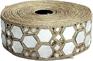 WOVEN LACE & BORDER 2.25 inch Exclusive Pearl Matt & Diamond Mirror Cutwork Embroidery Border for Sarees, Lehengas, Western Dresses | Size: 9 Yards