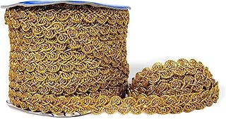 (1.1cm X 18 Mtr) Golden M:9801 Gota Patti Trim Lace Ribbon Border for Saree, Suit, Kurti, Dupatta, Lehenga, Blouse, Dress Designing, Embellishment, Outlining, Craftworks & Decoration