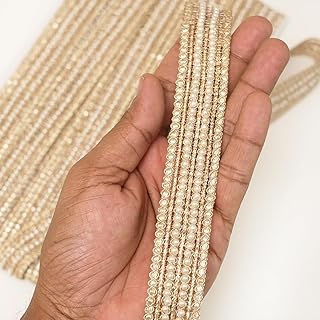 EmbroideryMaterial Light Gold Zari & Gota Patti Sew on Laces and Border Material with Pearls in Middle for Saree Border, Suit, Kurta, Dupatta, Blouse, Gown & Lehenga (2.3 CM Wide, 8 Meters Long)