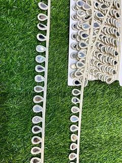Trim Laces Border Material Handcrafted Mirror Work Hanging Lace White-Shade Lace for Dupatta, Blouse, Gown, Lehenga Zari Lace (White, 9 Mtr)