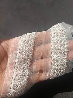 NNJ Small Pearls Sticking by Machine Lace Border for Saree, Lehenga & Bridal Wear ? 9 Metres ? Premium Wedding & Trim Lace