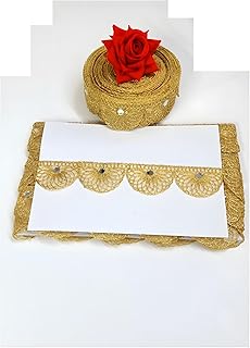 Balar Creation Golden Mirror Work Lace Border Ribbon Roll - 9m Pack for Women's Lehenga, Saree, Anarkali, Kurtis & More Craft Decoration